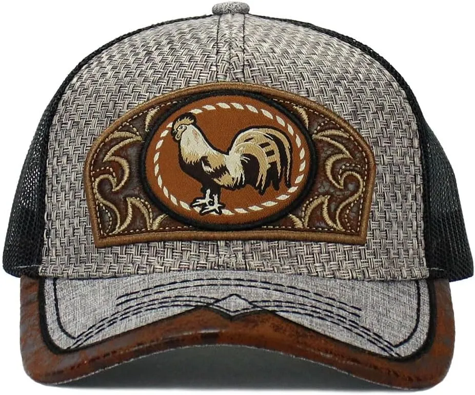 Rooster Straw Cap Mexico Western Style Embroidery Trucker Mesh Snapback Curved Bill Baseball Cap