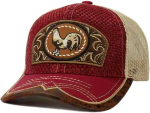 Rooster Straw Cap Mexico Western Style Embroidery Trucker Mesh Snapback Curved Bill Baseball Cap