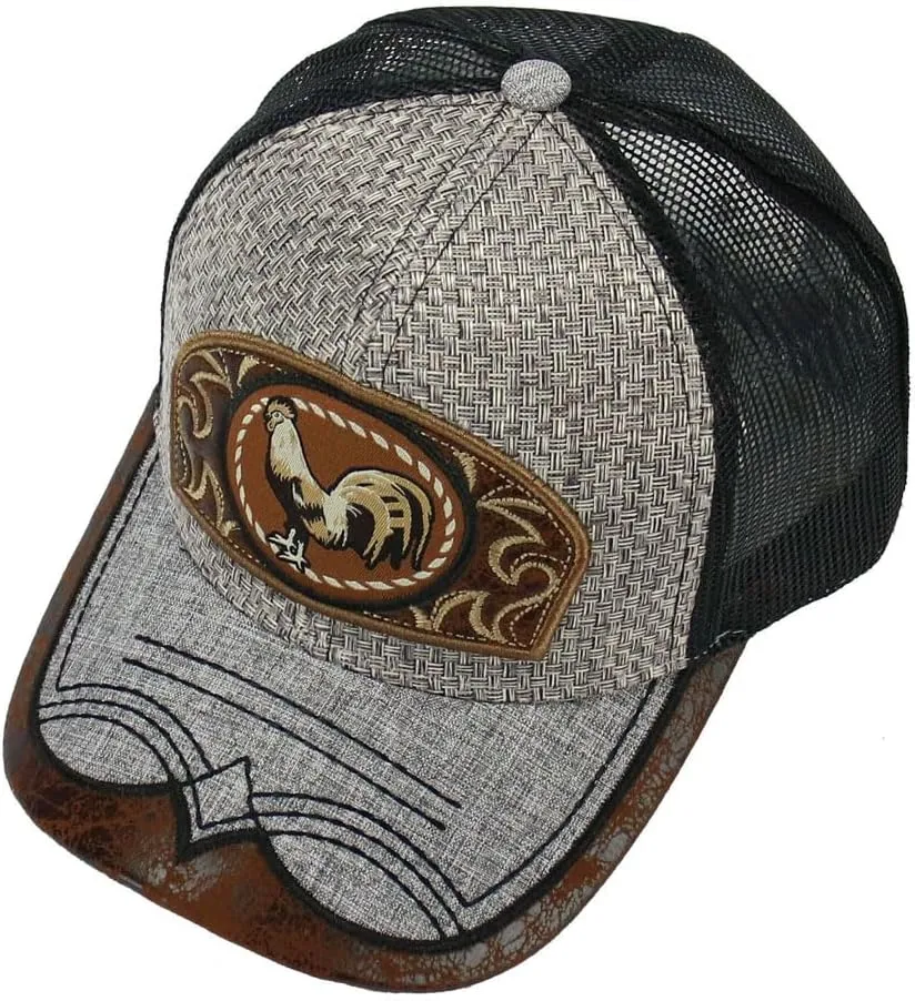 Rooster Straw Cap Mexico Western Style Embroidery Trucker Mesh Snapback Curved Bill Baseball Cap