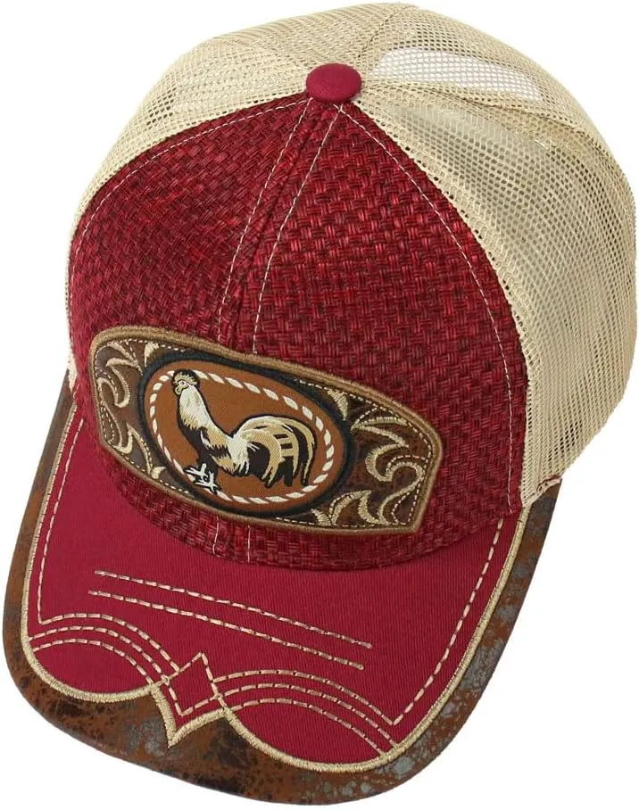 Rooster Straw Cap Mexico Western Style Embroidery Trucker Mesh Snapback Curved Bill Baseball Cap
