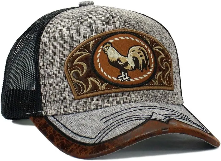 Rooster Straw Cap Mexico Western Style Embroidery Trucker Mesh Snapback Curved Bill Baseball Cap