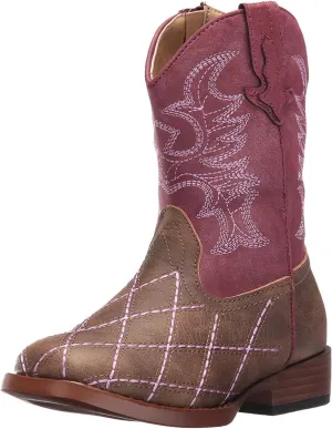ROPER Kids Boys Cross Cut Embroidery Round Toe Casual Boots Mid Calf - Blue, Brown, Brown