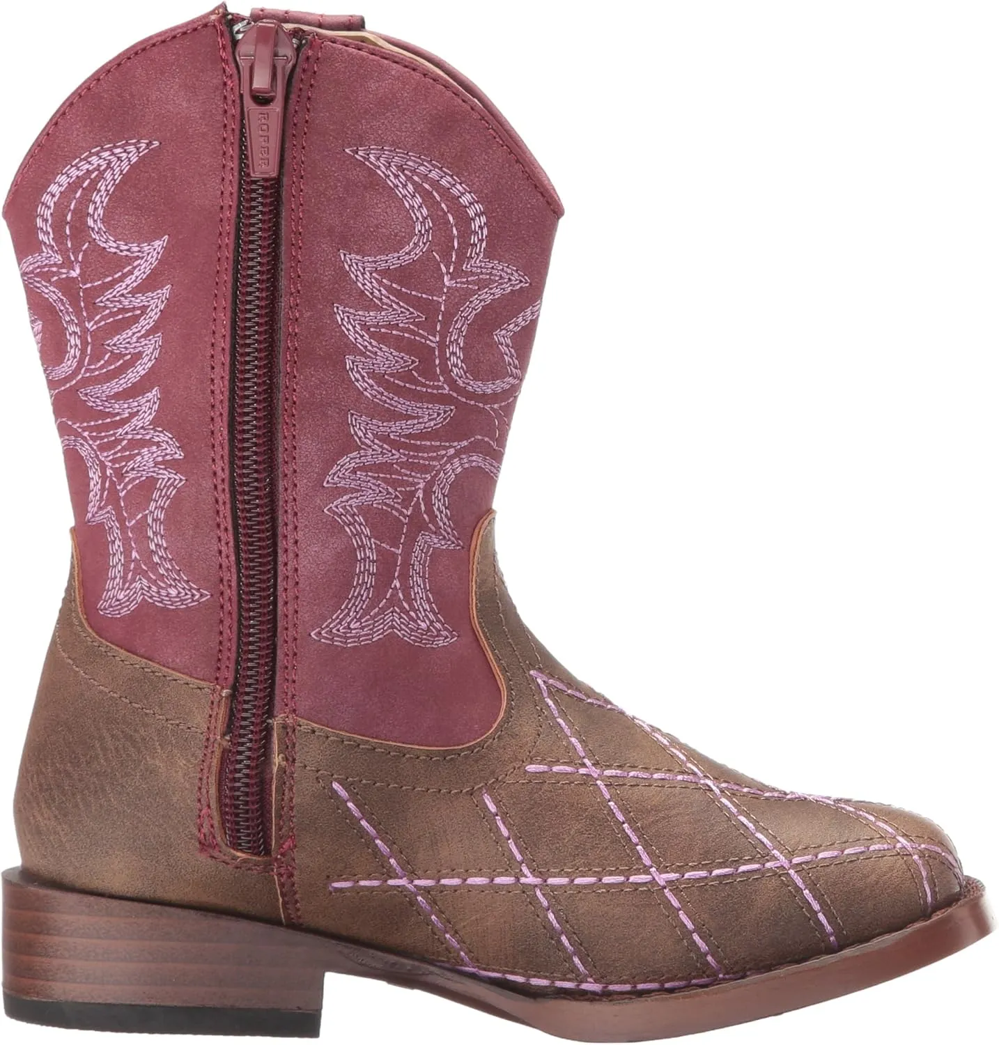 ROPER Kids Boys Cross Cut Embroidery Round Toe Casual Boots Mid Calf - Blue, Brown, Brown