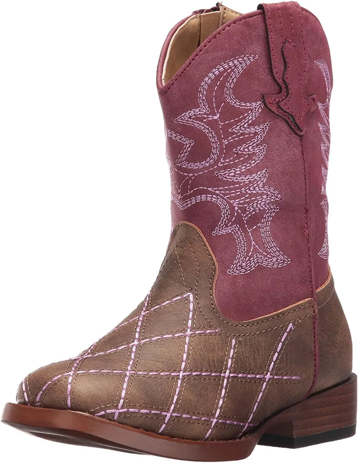 ROPER Kids Boys Cross Cut Embroidery Round Toe Casual Boots Mid Calf - Blue, Brown, Brown