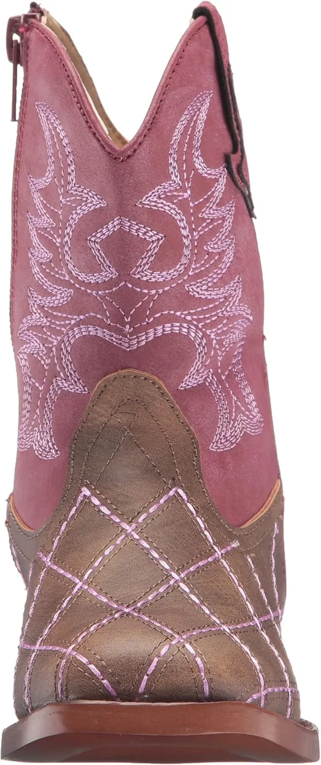 ROPER Kids Boys Cross Cut Embroidery Round Toe Casual Boots Mid Calf - Blue, Brown, Brown