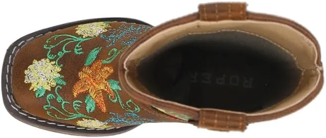 ROPER Kids Girls Bailey Floral Square Toe Casual Boots Mid Calf - Brown