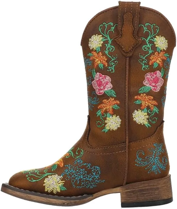ROPER Kids Girls Bailey Floral Square Toe Casual Boots Mid Calf - Brown