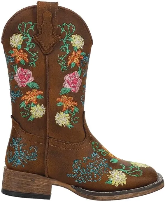 ROPER Kids Girls Bailey Floral Square Toe Casual Boots Mid Calf - Brown