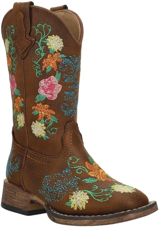 ROPER Kids Girls Bailey Floral Square Toe Casual Boots Mid Calf - Brown