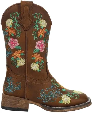 ROPER Kids Girls Bailey Floral Square Toe Casual Boots Mid Calf - Brown