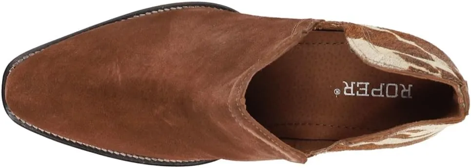 ROPER Womens Rowdy Embroidery Pointed Toe Casual Boots Ankle Mid Heel 2-3" - Brown