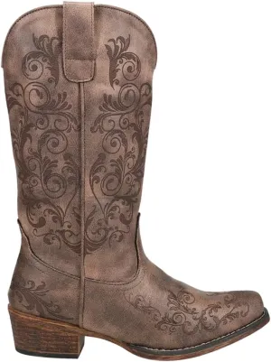 ROPER Womens Tall Stuff Embroidery Snip Toe Casual Boots Mid Calf Low Heel 1-2" - Brown