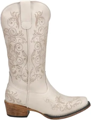 ROPER Womens Tall Stuff Embroidery Snip Toe Casual Boots Mid Calf Low Heel 1-2" - Brown