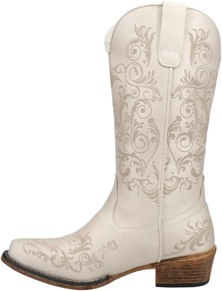ROPER Womens Tall Stuff Embroidery Snip Toe Casual Boots Mid Calf Low Heel 1-2" - Brown