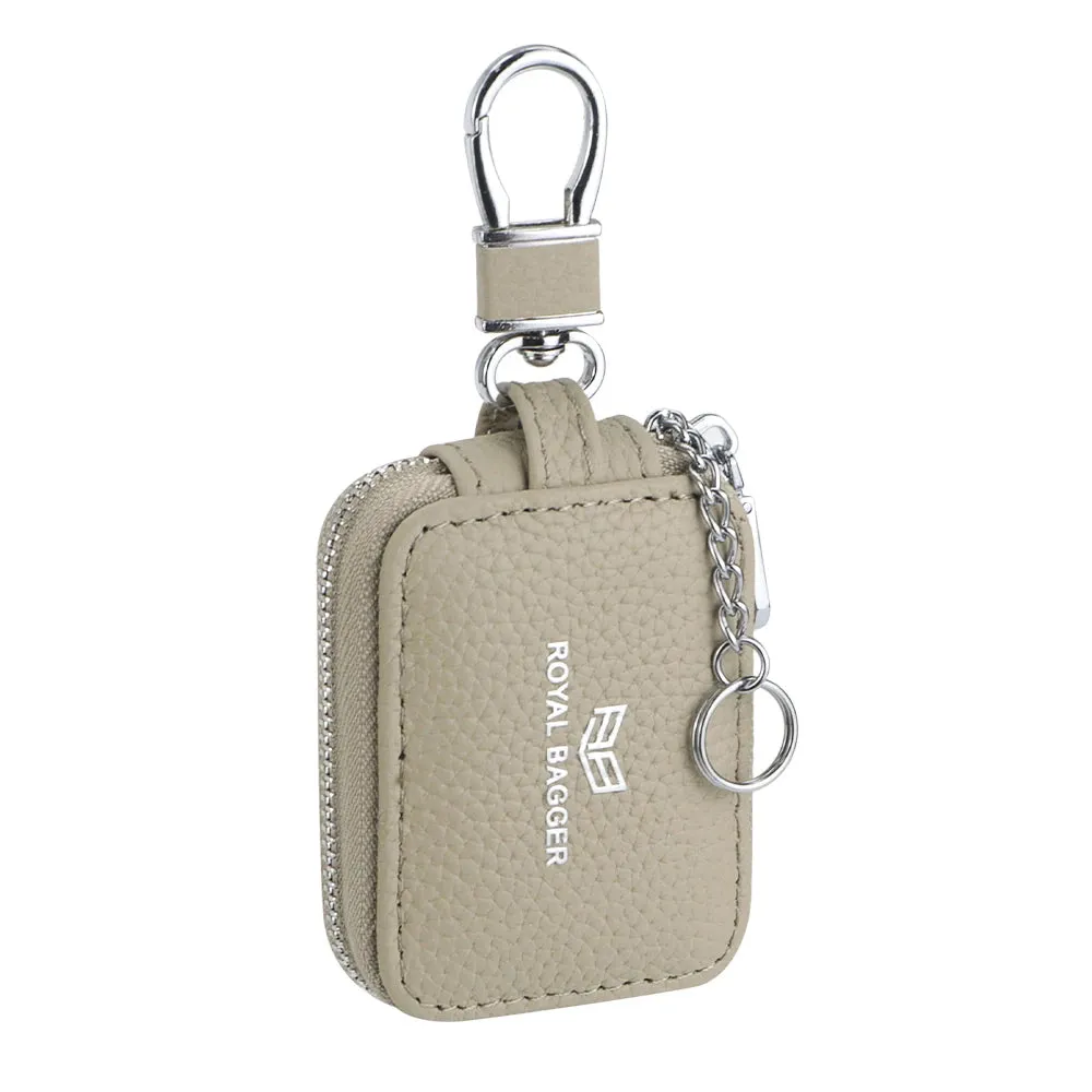 Royal Bagger Mini Portable Zipper Earphone Bags Genuine Leather Small Key Wallet with Keychain Fashion Simple Headphone Bag 2901