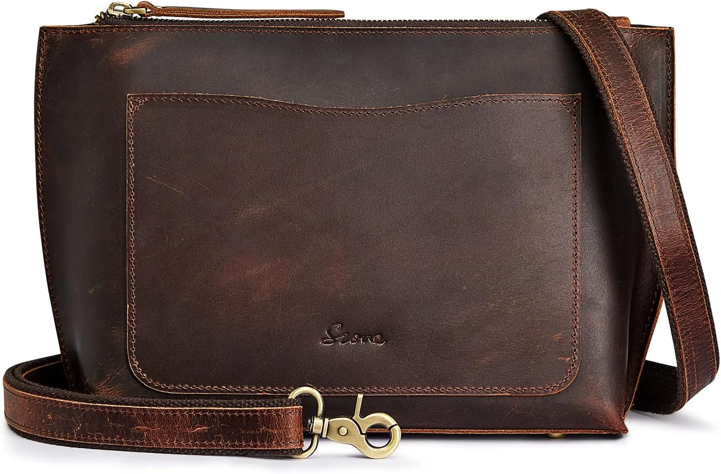 S-ZONE Women Genuine Leather Crossbody Bags Purses Vintage Shoulder Bag Fashion Handbags