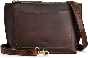 S-ZONE Women Genuine Leather Crossbody Bags Purses Vintage Shoulder Bag Fashion Handbags