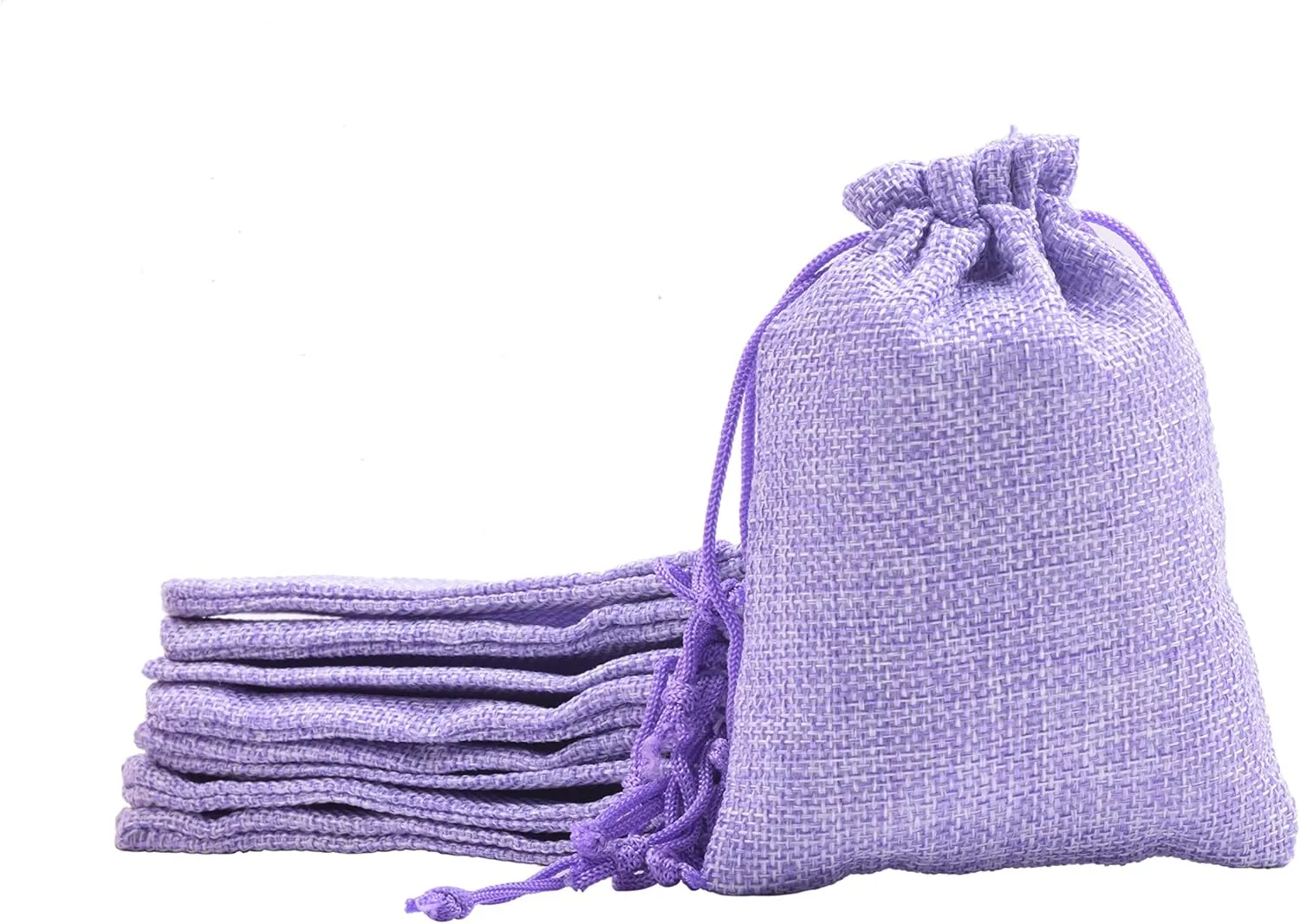 Sansam 50pcs 10.0cmx14.0cm/4.0''x5.6'' Light Purple Burlap Gift Bags Draw String Hemp/Hessian Bags, Jewelry Packing Pouches,Wedding Favor Gift Bags