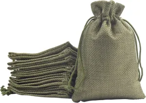Sansam 50pcs 10.0x14.0cm/4.0''x5.6'' Army Green Lining Burlap Small Gift Bags Hemp/Hessian Bags, Jewelry Pouches, Wedding Favors, Jewelry Packing, Sacks