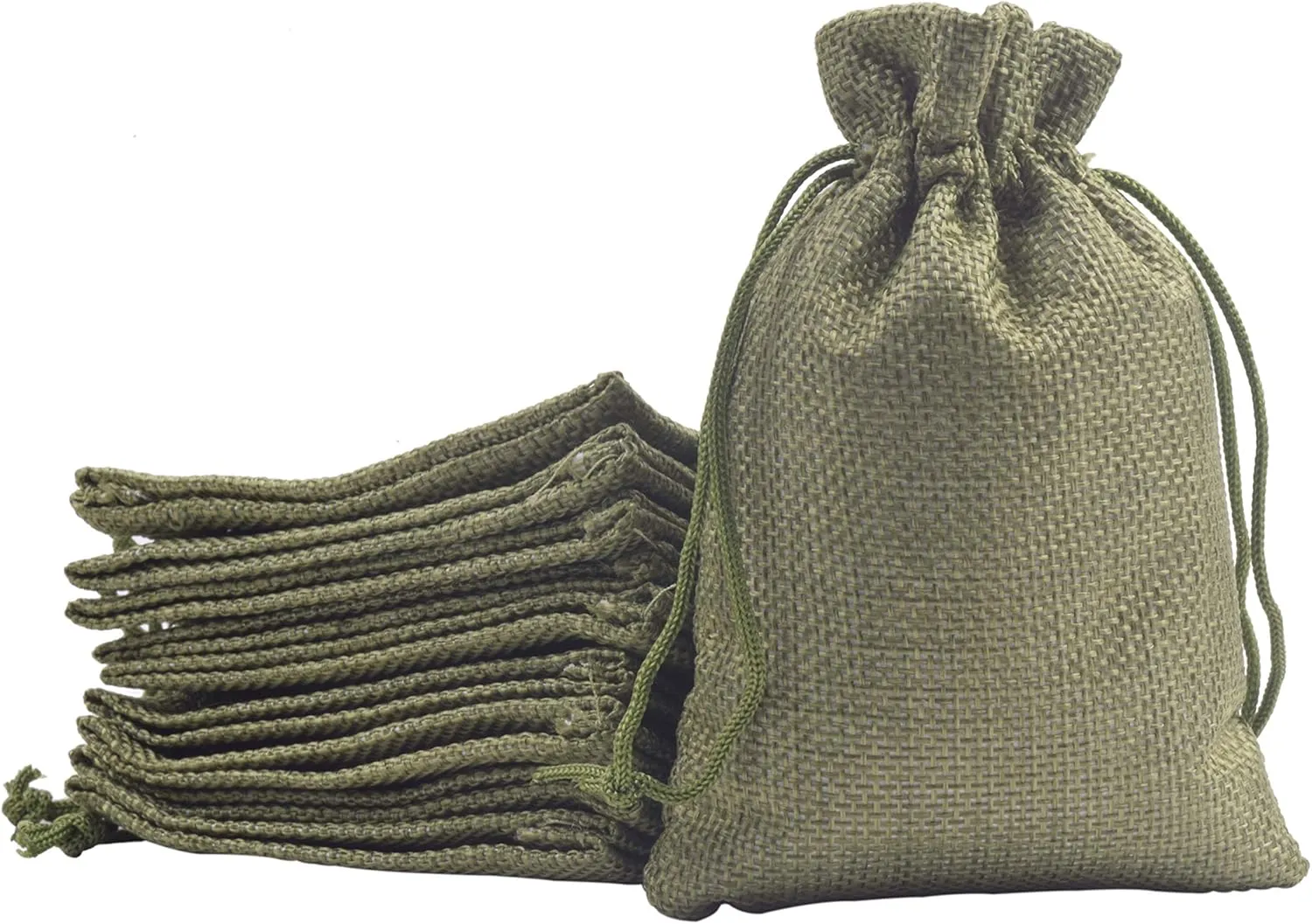 Sansam 50pcs 10.0x14.0cm/4.0''x5.6'' Army Green Lining Burlap Small Gift Bags Hemp/Hessian Bags, Jewelry Pouches, Wedding Favors, Jewelry Packing, Sacks