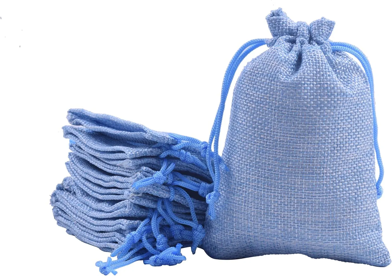 Sansam 50pcs 10.0x14.0cm/4.0''x5.6'' Sky Blue Lining Burlap Small Gift Bags Hemp/Hessian Bags, Jewelry Pouches, Wedding Favors, Jewelry Packing, Sacks