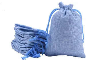 Sansam 50pcs 10.0x14.0cm/4.0''x5.6'' Sky Blue Lining Burlap Small Gift Bags Hemp/Hessian Bags, Jewelry Pouches, Wedding Favors, Jewelry Packing, Sacks