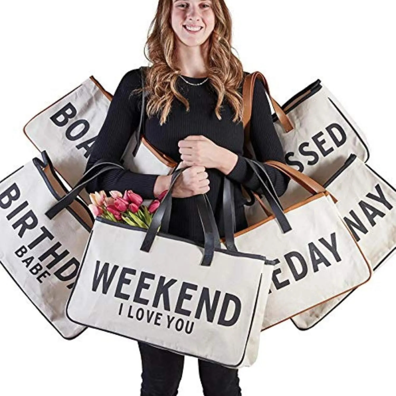 Santa Barbara Design Studio Tote Bag For Women Canvas Shoulder Bag with Genuine Leather Handles,