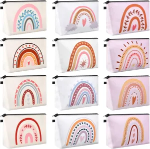 Sanwuta 12 Pieces Cosmetic Bags Makeup Bags Printed Roomy Toiletry Bag Waterproof Beauty Bag Organizer Pouches with Zipper Makeup Accessories for Women Girls (Rainbow Style)
