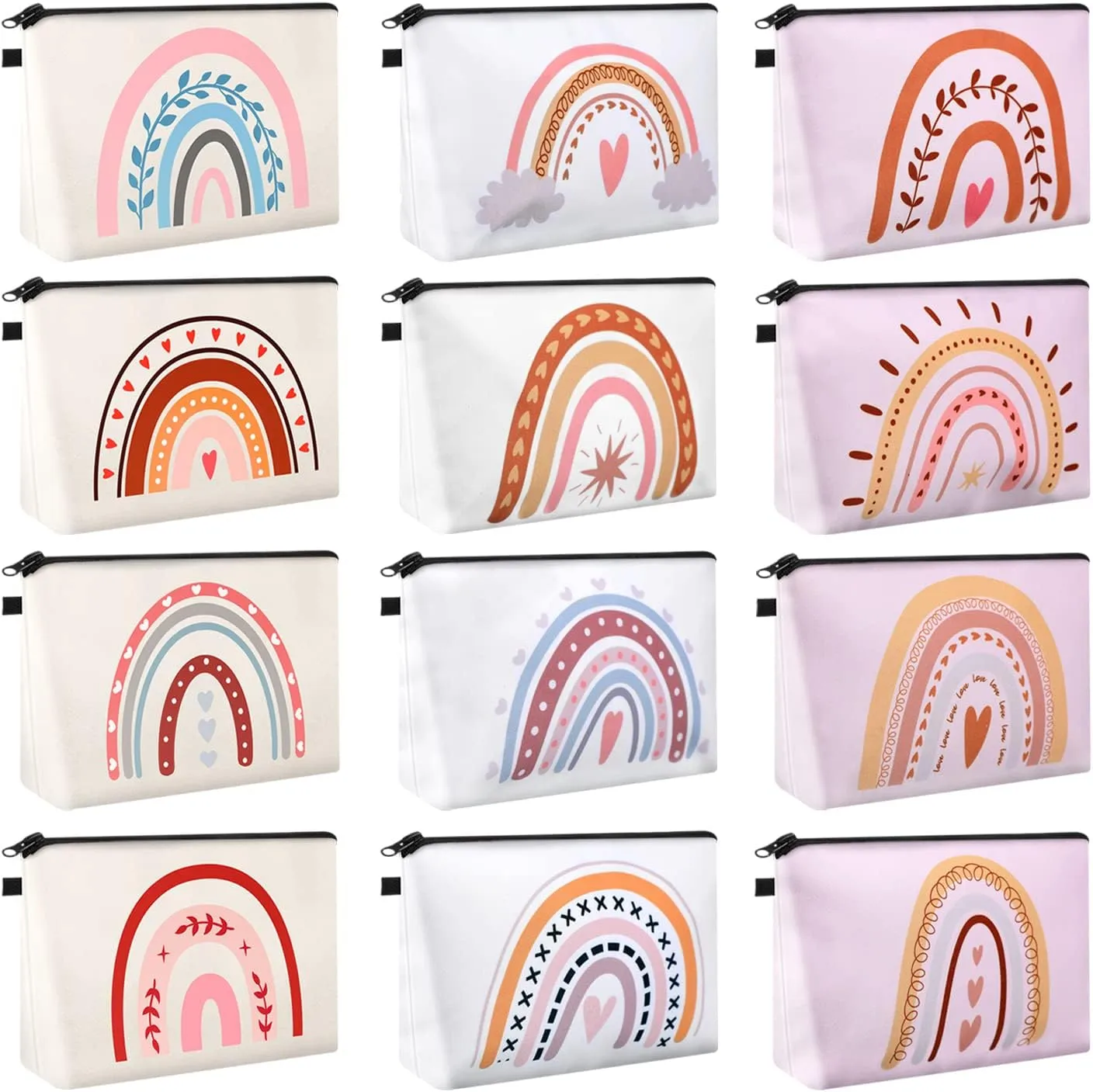 Sanwuta 12 Pieces Cosmetic Bags Makeup Bags Printed Roomy Toiletry Bag Waterproof Beauty Bag Organizer Pouches with Zipper Makeup Accessories for Women Girls (Rainbow Style)