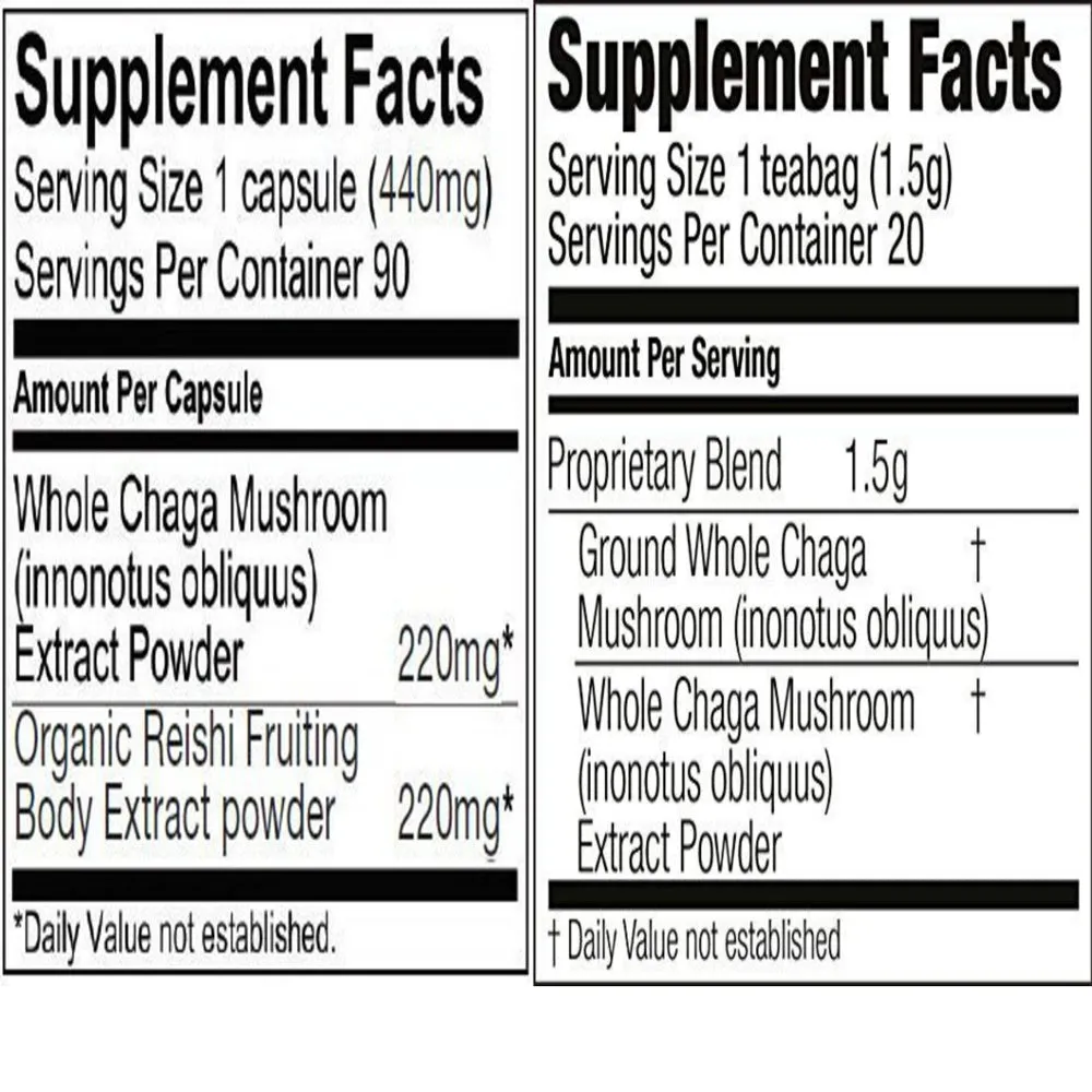Sayan Siberian Chaga Mushroom Extract   Reishi, 90 Vegan Capsules Supplement & Chaga Tea, 20 Bags