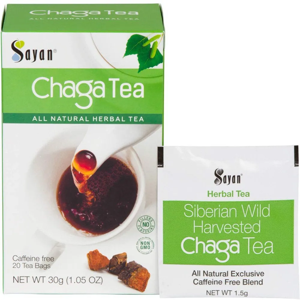 Sayan Siberian Chaga Mushroom Extract  Shilajit, 90 Vegan Capsules Supplement & Chaga Tea 20 Bags