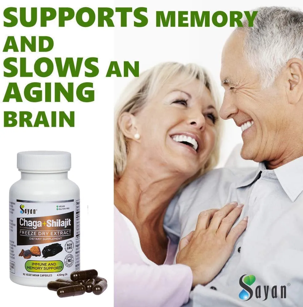 Sayan Siberian Chaga Mushroom Extract  Shilajit, 90 Vegan Capsules Supplement & Chaga Tea 20 Bags