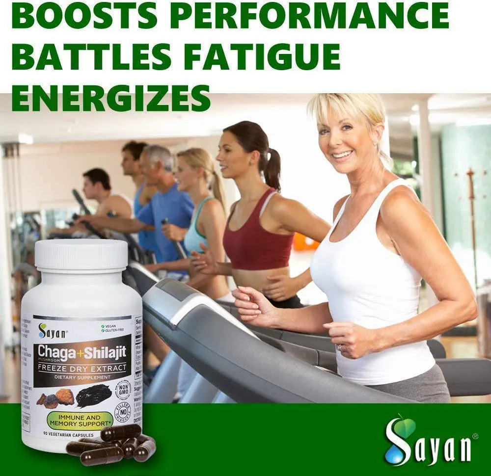 Sayan Siberian Chaga Mushroom Extract  Shilajit, 90 Vegan Capsules Supplement & Chaga Tea 20 Bags