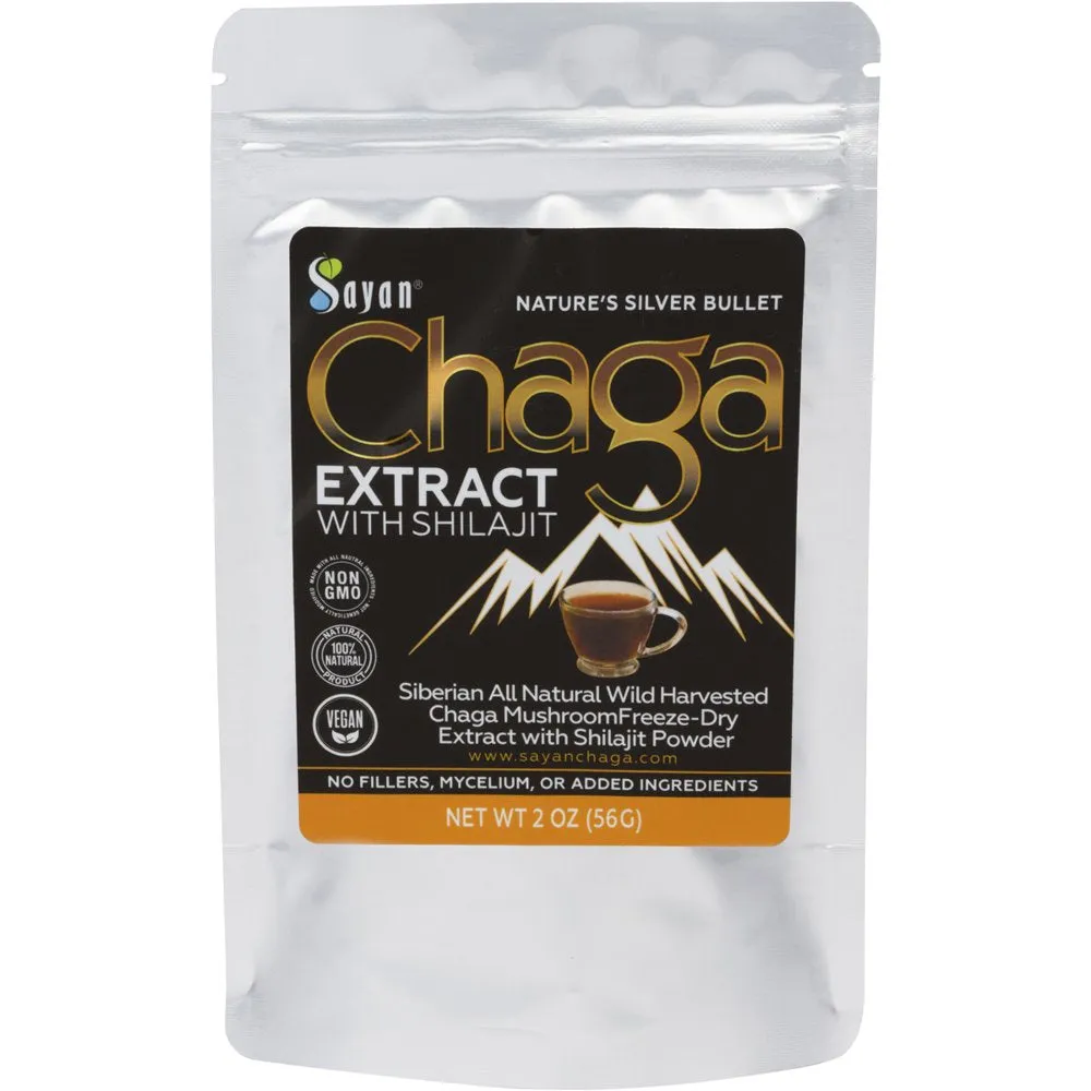 Sayan Siberian Chaga Mushroom Extract   Shilajit Powder 2 Oz & Chaga Tea, 1 Pack 20 Bags