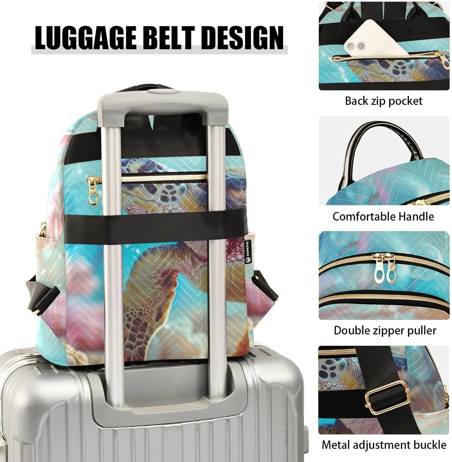 Sea Turtle Mini Backpack Women's Quilted Small Backpack Purse for Women College Fashion Travel Daypack Shoulder Bag
