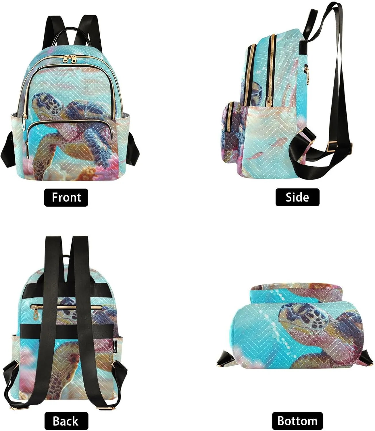 Sea Turtle Mini Backpack Women's Quilted Small Backpack Purse for Women College Fashion Travel Daypack Shoulder Bag