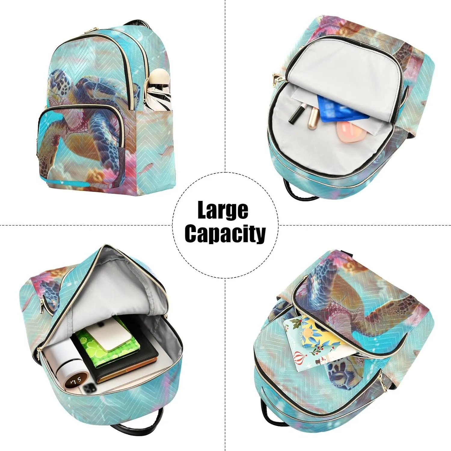 Sea Turtle Mini Backpack Women's Quilted Small Backpack Purse for Women College Fashion Travel Daypack Shoulder Bag