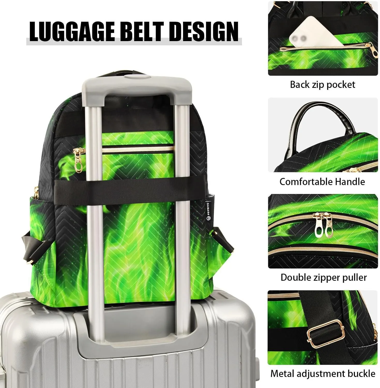senya Custom Name Fashion Backpack Mini Backpack Purse Casual Daily Backpack Green Flame Dragon for Travel for College Work, Medium