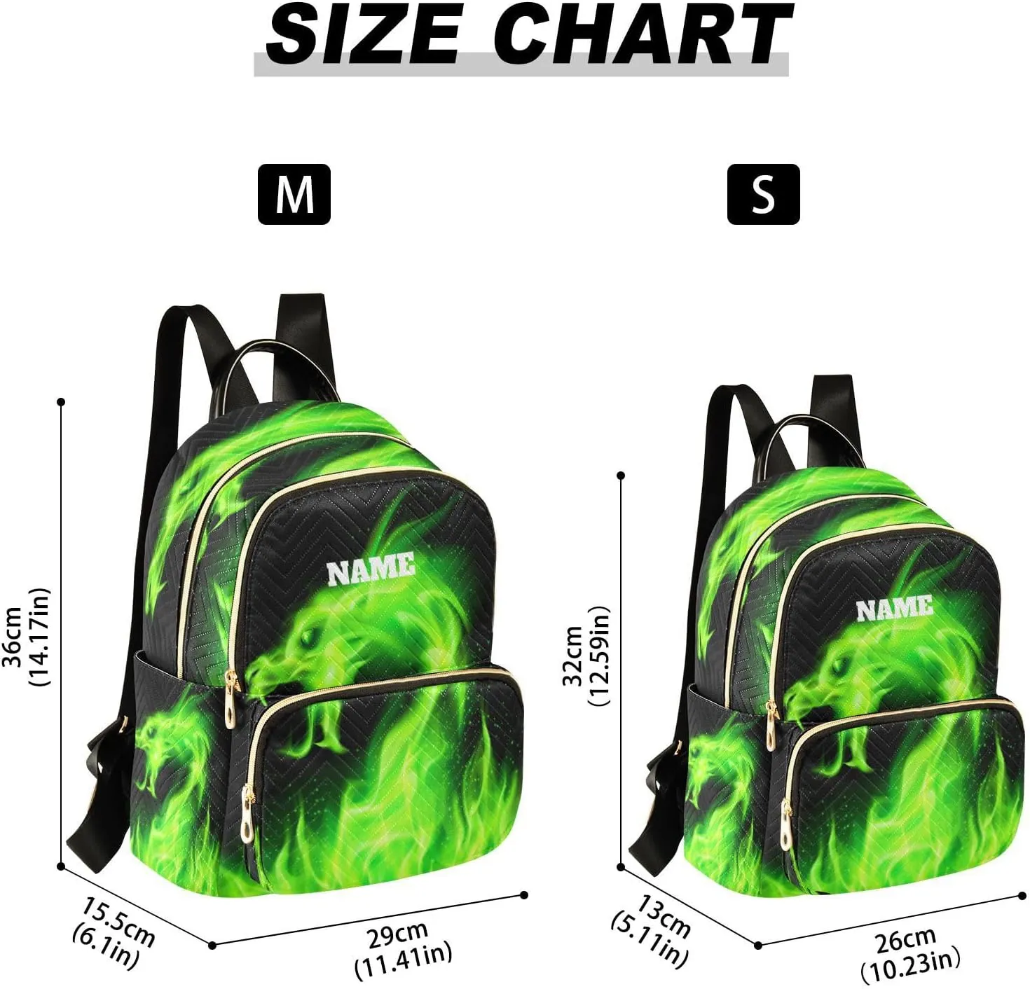 senya Custom Name Fashion Backpack Mini Backpack Purse Casual Daily Backpack Green Flame Dragon for Travel for College Work, Medium