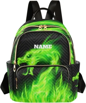 senya Custom Name Fashion Backpack Mini Backpack Purse Casual Daily Backpack Green Flame Dragon for Travel for College Work, Medium