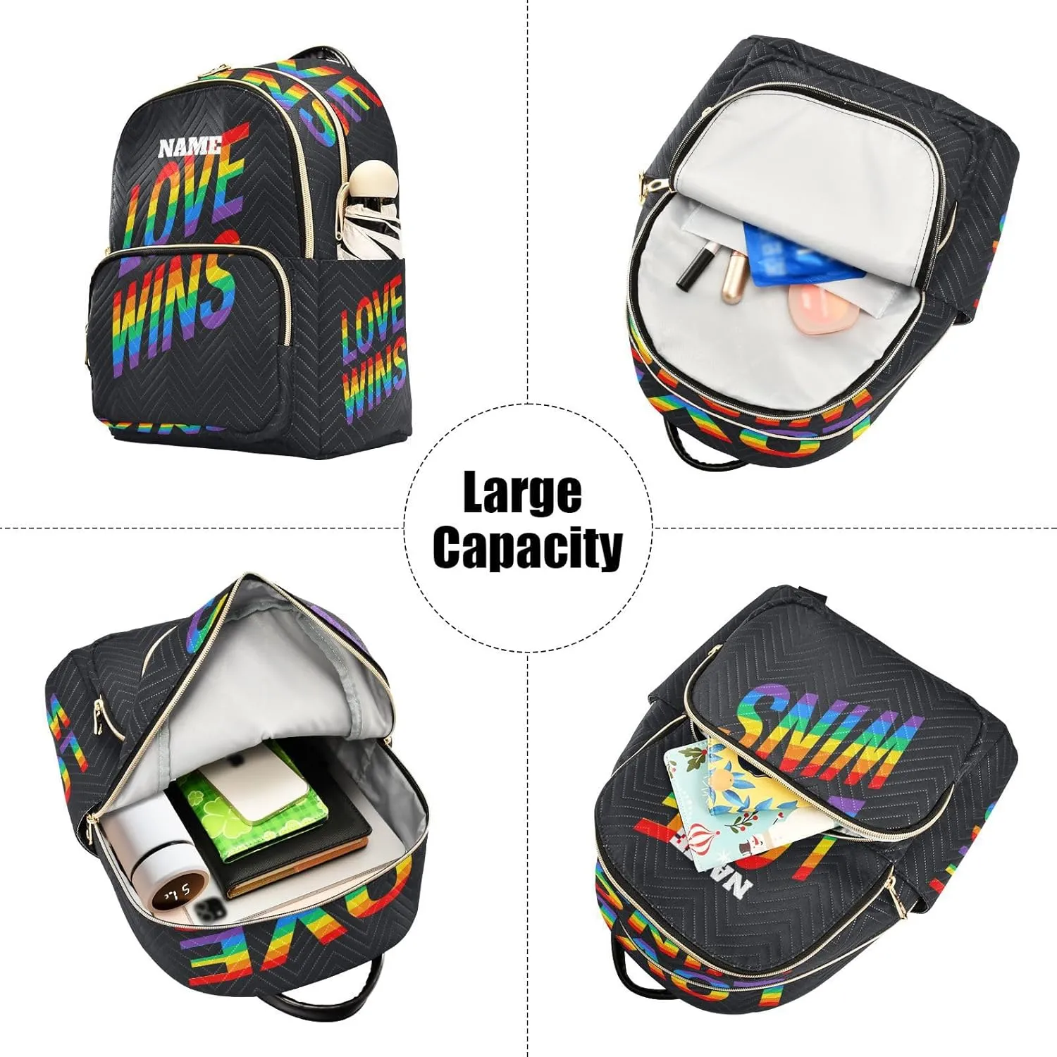 senya Custom Name Fashion Backpack Mini Backpack Purse Casual Daily Backpack Love Wins Pride Rainbow for Travel for College Work, Medium