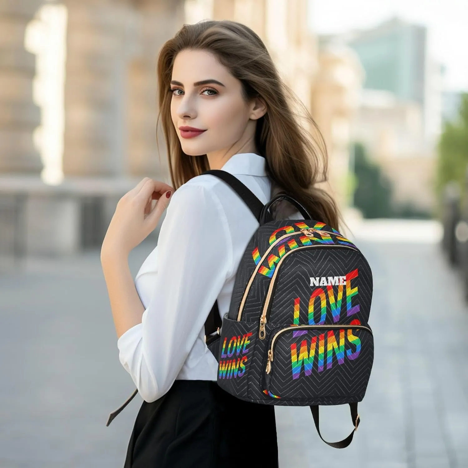senya Custom Name Fashion Backpack Mini Backpack Purse Casual Daily Backpack Love Wins Pride Rainbow for Travel for College Work, Medium