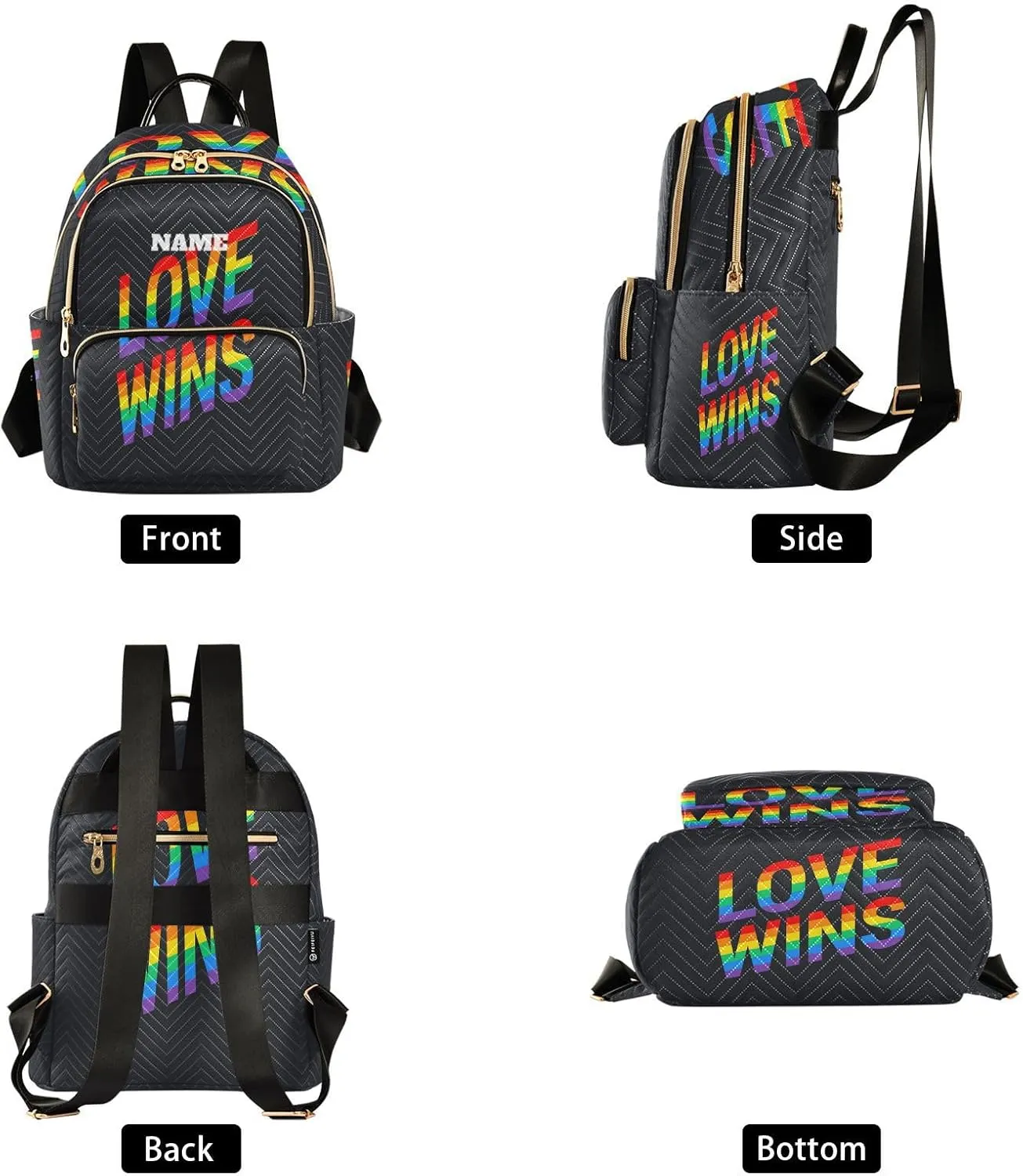 senya Custom Name Fashion Backpack Mini Backpack Purse Casual Daily Backpack Love Wins Pride Rainbow for Travel for College Work, Medium