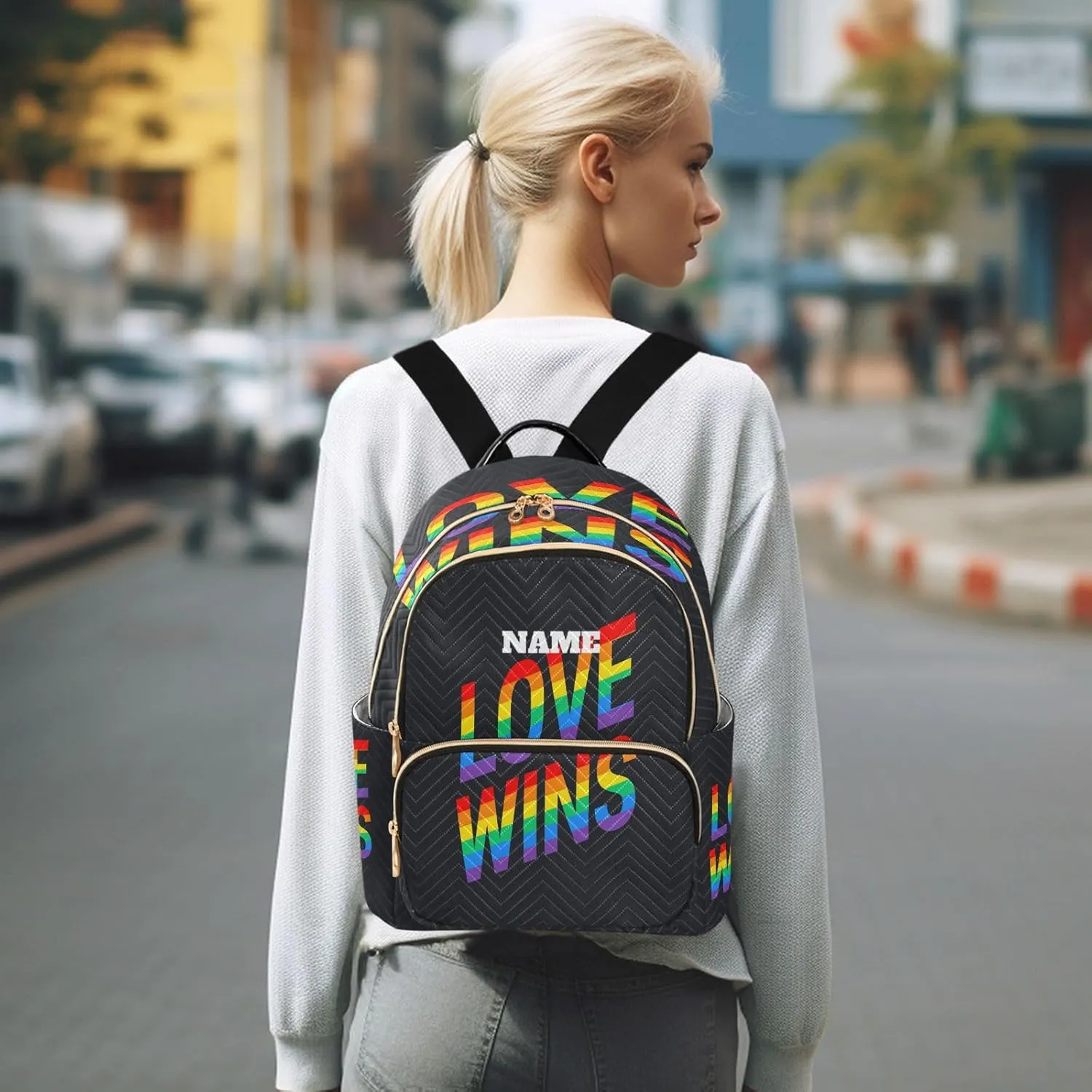 senya Custom Name Fashion Backpack Mini Backpack Purse Casual Daily Backpack Love Wins Pride Rainbow for Travel for College Work, Medium