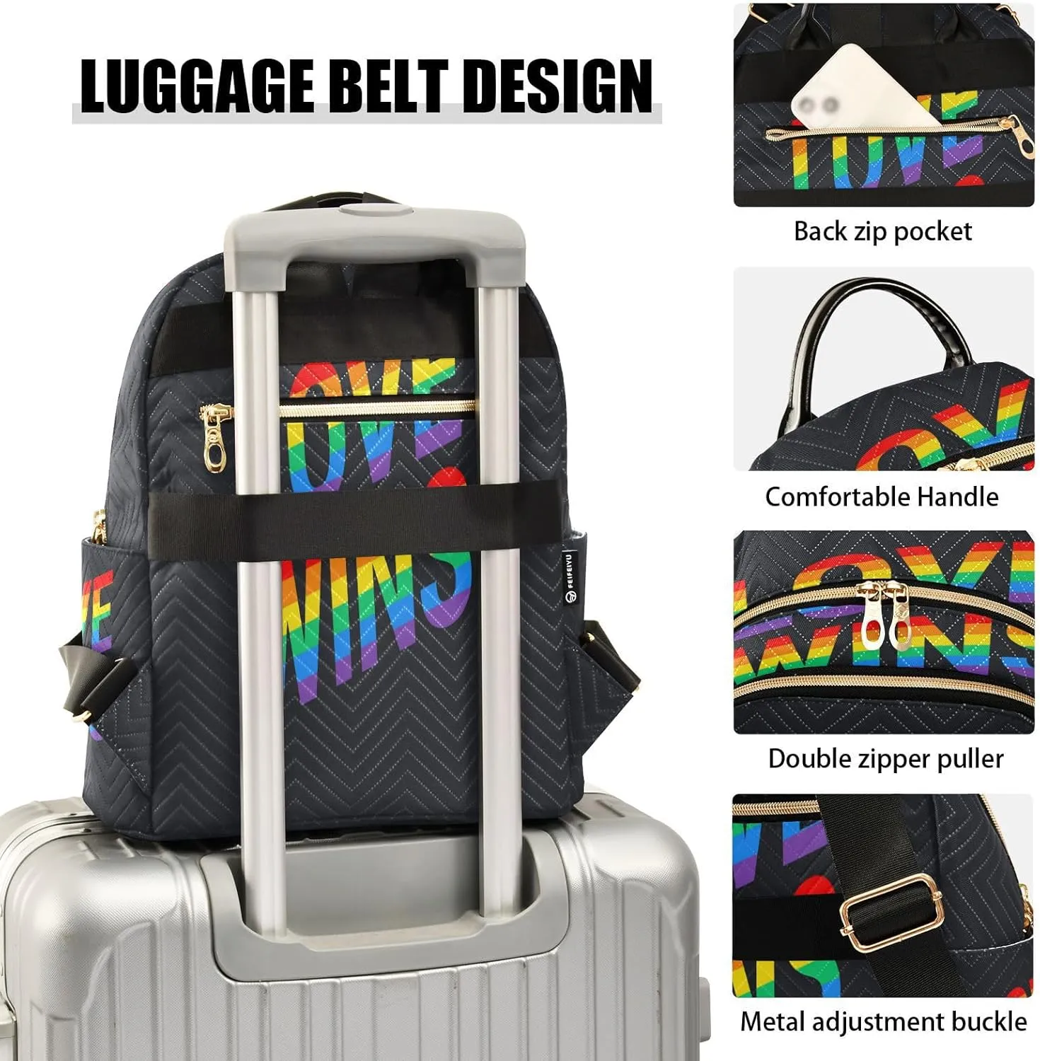 senya Custom Name Fashion Backpack Mini Backpack Purse Casual Daily Backpack Love Wins Pride Rainbow for Travel for College Work, Medium