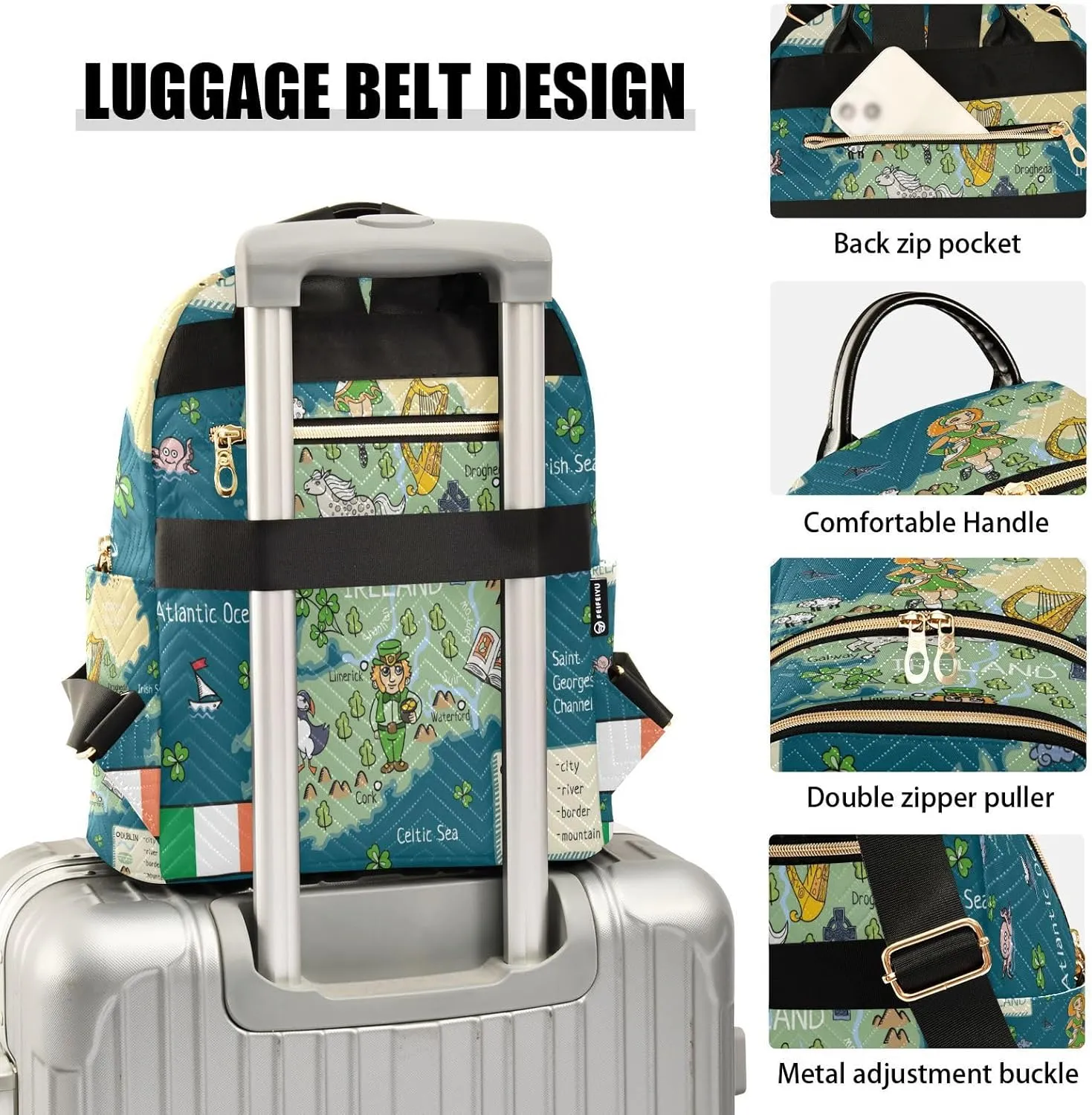 senya Fashion Backpack Mini Backpack Purse Casual Daily Backpack Cartoon Irish Map with Clover for Travel for College Work