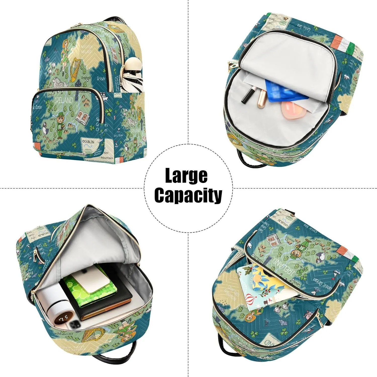 senya Fashion Backpack Mini Backpack Purse Casual Daily Backpack Cartoon Irish Map with Clover for Travel for College Work