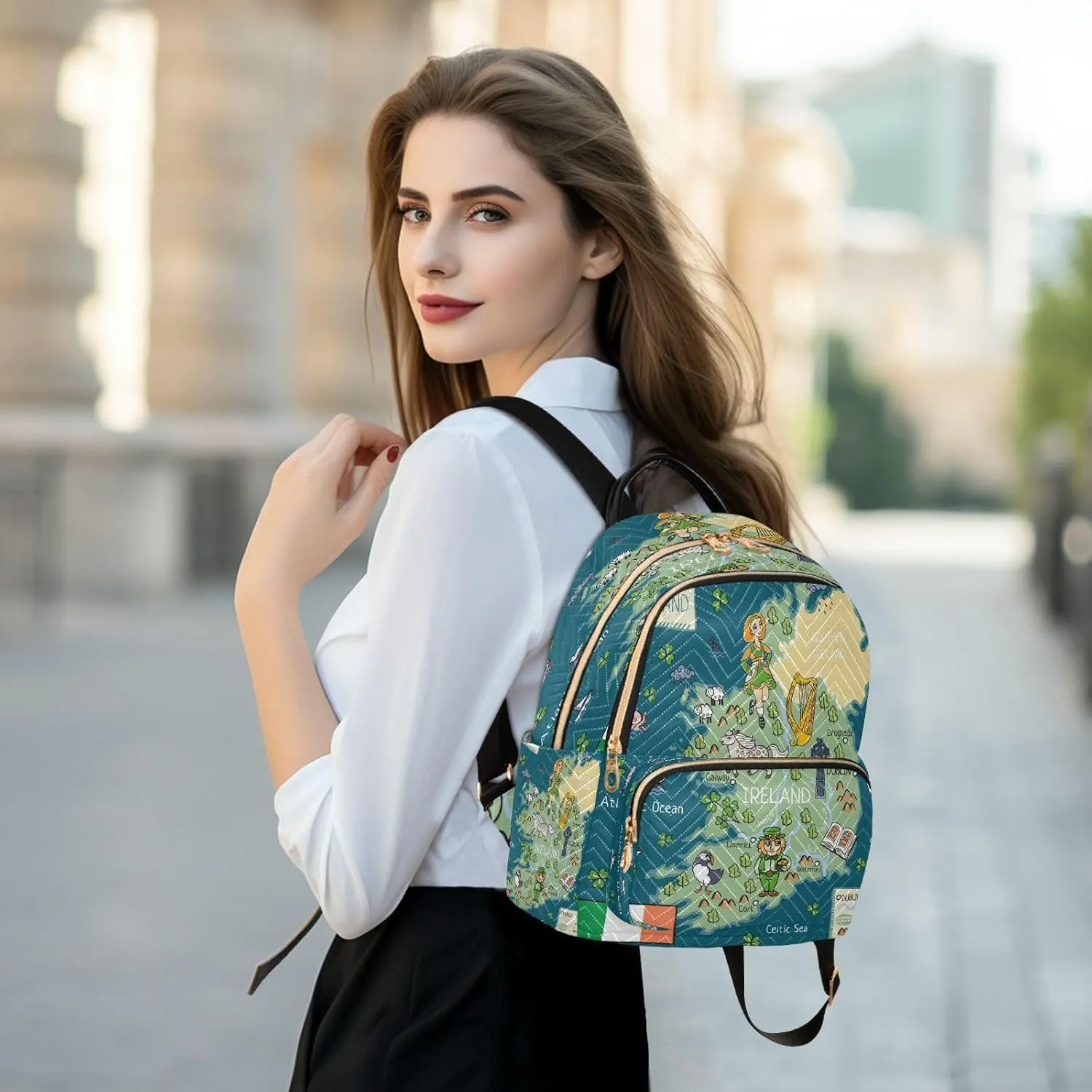 senya Fashion Backpack Mini Backpack Purse Casual Daily Backpack Cartoon Irish Map with Clover for Travel for College Work