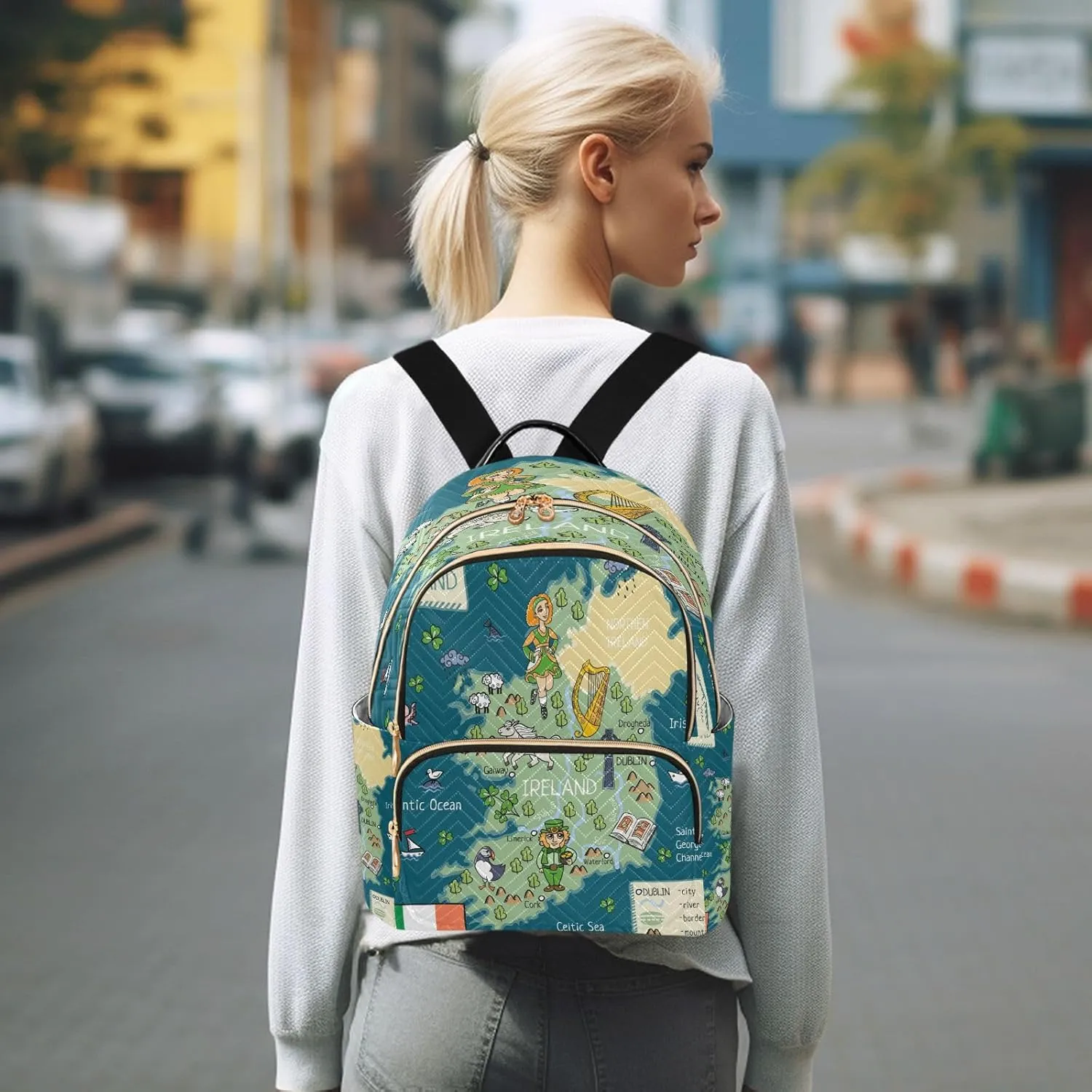 senya Fashion Backpack Mini Backpack Purse Casual Daily Backpack Cartoon Irish Map with Clover for Travel for College Work