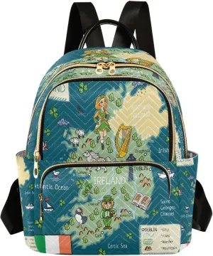 senya Fashion Backpack Mini Backpack Purse Casual Daily Backpack Cartoon Irish Map with Clover for Travel for College Work